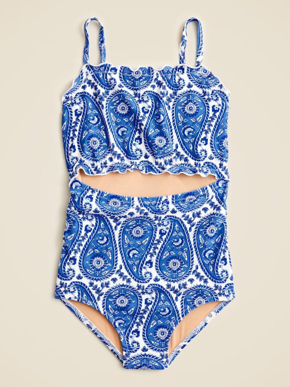 J. Crew Blue Paisley Girls' Lettuce-Edge Cutout One-Piece Swimsuit/NWT/7